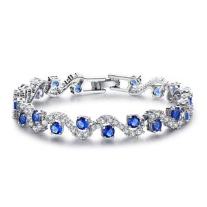 Sapphire Blue Crystal Bracelet with Clear and Blue Crystals, 18-22CM
