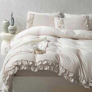 Washable Boho Bedding Set, Soft Microfiber Ruffled Duvet Cover, Includes Pillowcases, Vintage Farmhouse Design, 2 or 3 Piece Set