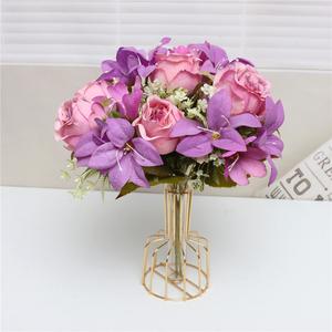2pcs Silk Purple Rose Flower Bouquet for Wedding Home Centerpieces Party (without vase)