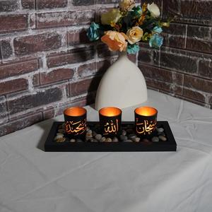 Modern Islamic Themed Glass Candle Holder, Set of 3 Candle Holders, Desktop Decorative Vintage Candle Stand for Home, Office and Party (without Candles), Home Decor and Interior Decoration Accessories, Ornaments, Home Goods, Candlestick, Decoration Items