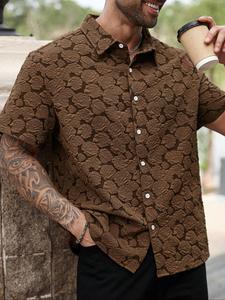 Men's Rose Print Short Sleeve Shirt, Loose Casual Soft Comfy Button Up Top for Summer, Men's Clothes for Daily Wear