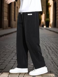 Men's Letter Tape Side Stripe Straight Leg Pants, Loose Casual Comfy Breathable Quick Drying Trousers for Summer, Men's Bottoms for Daily Wear