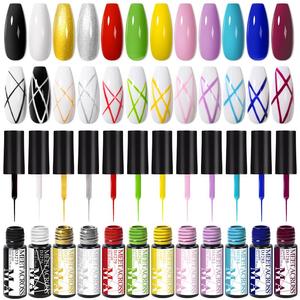 Nail Art Line Polish Gel Set, 12pcs/set Nail Drawing Polish, DIY Painting Varnish Liner Nail Gel, Semi-permanent Soak Off UV LED Gel Nail Polish for Women