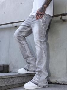 Men's Flare Jeans Vintage Washed Streetwear, Stretch Denim Jeans, Casual Hip Hop Trousers, Comfortable & Stylish, Perfect for Daily Wear