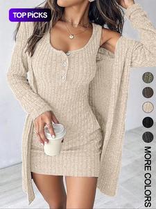 Women's Striped Dress Set, Casual Style, Comfortable Fabric, Fashion Design, Perfect for Daily Wear, Ladies' Striped Dresses