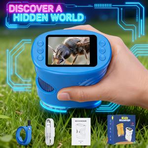 4K Kids Digital Microscope, 2.0" Screen, 1000X Zoom, Rechargeable Portable Mini HD Microscope for Outdoor Exploration, Science & STEM Education, Ages 3+