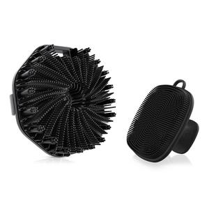 Black Bath Brush & Face Cleaning Brush Set, 2 Counts Silicone Reusable Bathing Brush, Shower Power Scrubber, Body Back Scrubber, Bathroom Accessories, Home Goods, Loofah Tools Set, Body Care Tool, Exfoliating Brush