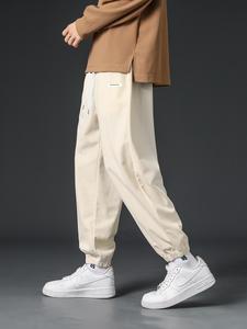 Men's Letter Patched Drawstring Waist Corduroy Pants, Loose Casual Comfy Pocket Trousers for Fall & Winter, Men's Bottoms for Daily Wear