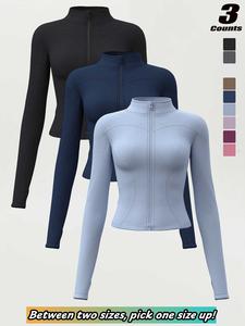 Women's High Elastic Stand Collar Thumb Hole Slim Fit Yoga Top, Breathable Long Sleeve Running Jacket, Spring & Fall Sportswear, S-Xxxl Sizes