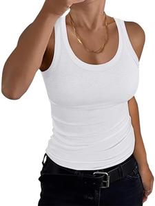 Women's Scoop Neck Ribbed Tank Top, Summer Basic Sleeveless Racerback, Slim Fit Tops Shirts, Fashionable, Aesthetic and Comfortable Clothing