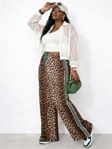 Leopard Side Stripe Wide Leg Pants