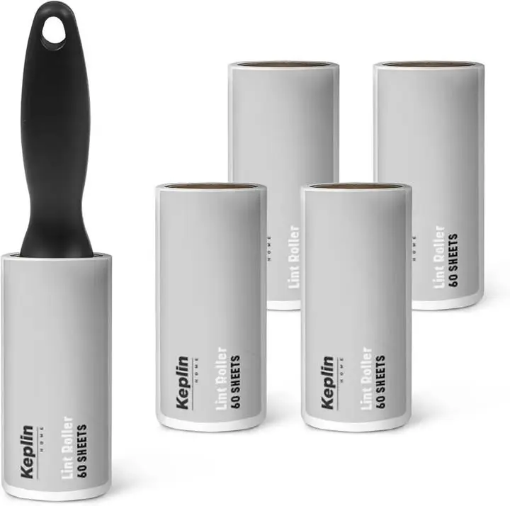 KEPLIN Lint Roller, 5 Sticky Replacement Heads with 1 Handle, Total 300 Easy Peel Sheets, Quickly Removes Animal Fur, Cat & Dog Hair, Dust & Fluff from Clothes, Furniture, Carpet (5 Pack / 300 Sheets)