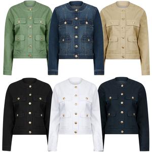 Women's Marlich Stretch Cotton Collarless Denim Jacket - Amara Reya -  Ladies Summer Dressing - Summer Jackets - Womenswear - Holiday Outfits