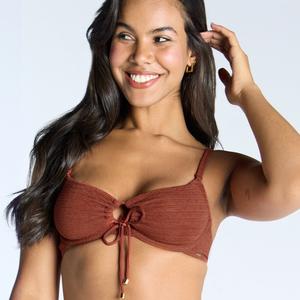 Boux Avenue Mirada Crinkle Balconette Bikini Top Unpadded Swim Bra Tie Front Swimwear