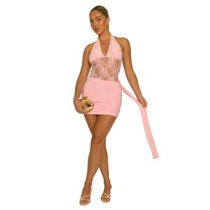 Cannes Womenswear Rebellious Fashion Lace Insert Tie Side Mini Dress