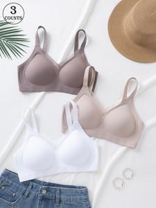 3 Pack/4 Colors Lace Seamless Jelly Bra Underwear S-XXL Size S-XXL Adjustable Straps With Chest Padding Breast Padding Buckled Sports Vest Skin-Friendly and Comfortable Everyday Leisure/Commuting/Sports High Quality V-Neck Seamless Bra