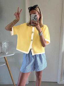 Women's Colorblock Sweater Cardigan, Casual Button Front Knitwear for Summer, Fashion Women's Knit Clothing for Daily Wear, Tops, Womenswear