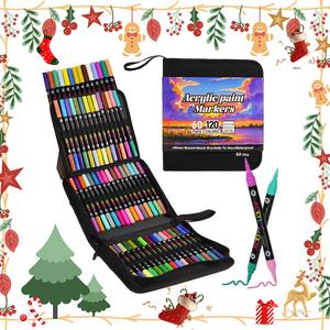 120 Color Acrylic Paint Marker Set, 60pcs Acrylic Paint Marker Pen with 2 Counts Brush Heads, Creative Coloring Marker for Rock, Wood, Canvas, Stone, Fabric, Art Drawing Crafts Supplies
