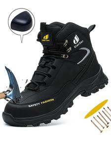 Men's Steel Toe Waterproof Boots, Anti-Puncture Safety Shoes, Outdoor Work Sports Sneakers, Non-Slip Construction