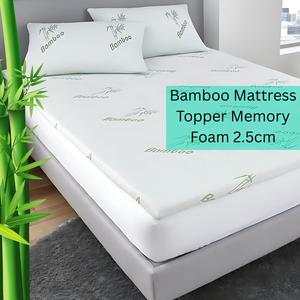 4As Bamboo Mattress Topper 2.5cm Memory Foam Pad Sheet Double 135 x 190 cm Elasticated Corner Anti Slip Noiseless Skin Friendly Breathable Comfy Cozy Eco Friendly Cooling Bamboo Fabric Removable Washable Cover