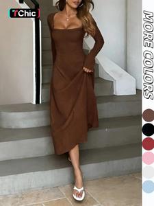 Christmas Deals, Women's Plain Lace Up Tie Back Flounce Sleeve Dress, 1 Count Elegant Square Neck Long Sleeve A Line Dress for Party Holiday Wedding Guest, Christmas 2024 Trend, Fall & Winter Clothes