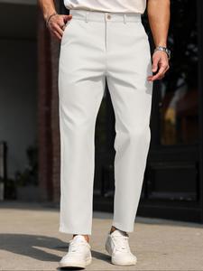 Men's Solid Color Suit Pants, Regular Fit Casual Comfy Trousers for Work Office Business, Men's Bottoms for All Seasons, Menswear