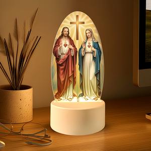 Bohemian Style Jesus Mary LED Night Light, Home Decor Light, Acrylic Decorative Plaque with USB Power, Inspirational Desktop Lamp for Bedroom Office Cafe, Bohemian Aesthetic, USB Powered, USB Power Supply