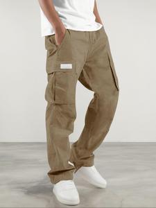 Men's Solid Flap Pocket Drawstring Waist Cargo Pants, Regular Fit Casual Street Fashion Trousers for Daily Wear, Men's Bottoms for All Seasons