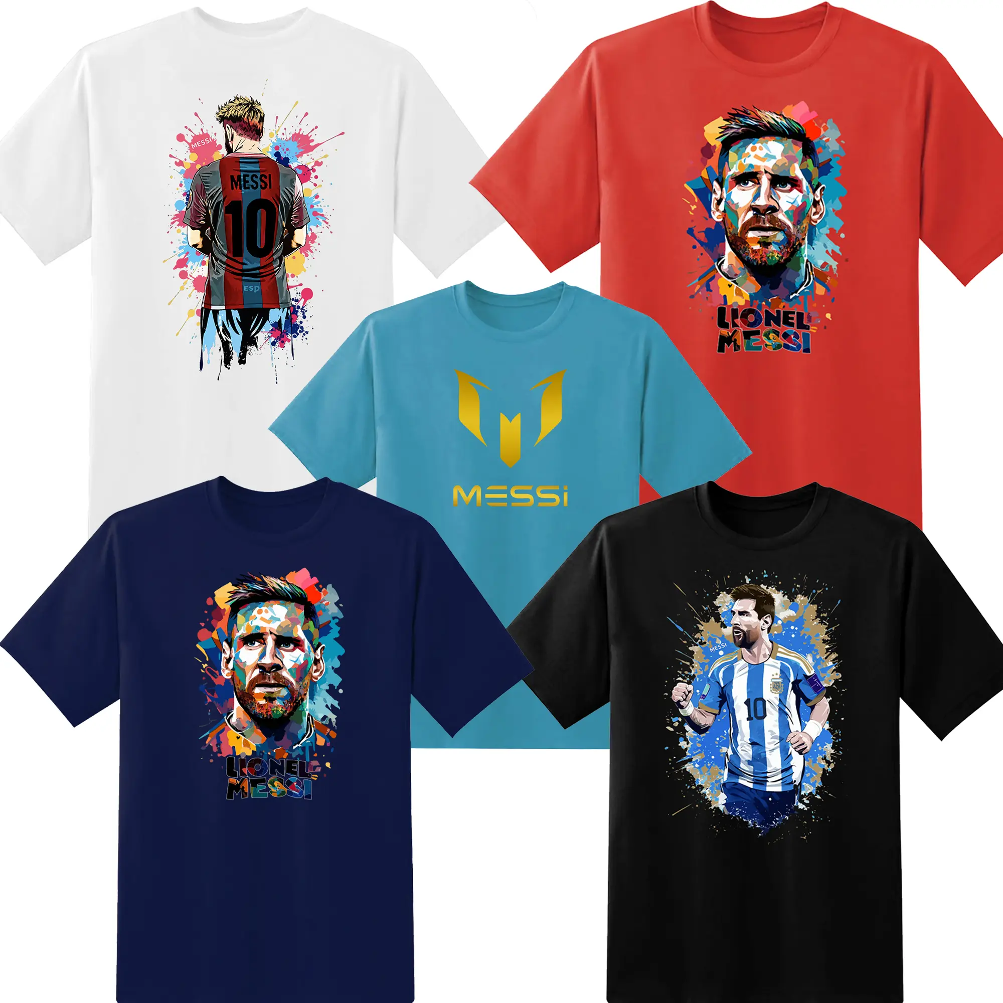 Messi T-Shirt for Boys Messi Goat Lovers Football #10 Messi Golden Logo Tshirt Argentina 5-15 Years