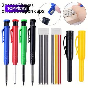 6 Solid Carpenter Pencil Set (with pen core), with sheath, punching tool pen, Mechanical Pencils Set, perfect for carpenters and carpenters to draw automatic pencils, father's birthday gift
