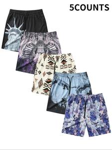 Men's Ethnic Pattern & Graphic Print Drawstring Waist Shorts, Regular Fit Casual Pocket Beach Shorts for Summer, Men's Bottoms for Daily Wear