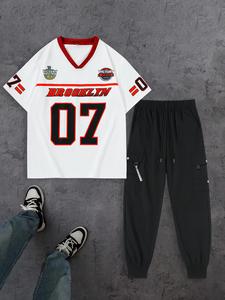 Men's Letter Print Short Sleeve Tee & Pants Two-Piece Set, Casual Round Neck T-shirt & Trousers for Summer, Men's Clothes for Daily Wear