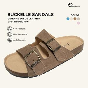 EVELLYHOOTD Buckelle - Genuine Suede Cork Clogs Unisex Sandals with Arch Support Comfort Buckle Flat Slippers Width Adjustable【ONE SIZE UP FOR WIDE FEET】