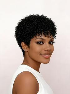 6inch Human Hair Wig for Women, Natural Afro Curly/kinky, 160% Density, Short Pixie Cut, Unisex, Party & Daily Wear, All Skin Tones