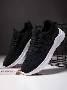 Men's Plain Color Lace-up Low Top Sneakers, Casual Lightweight Comfortable Breathable Mesh Sports Shoes, Male All-match Round Toe Running Shoes for Daily Wear