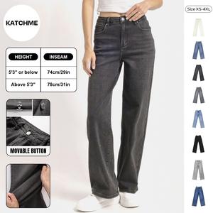 KatchMe Women's Casual Mid-Rise Wide Leg Stretchy Jeans,Street Womenswear,Soft Comfortable Women's Bottoms for Fall & Winter,Denim Trousers for Women (Stretchy Material)