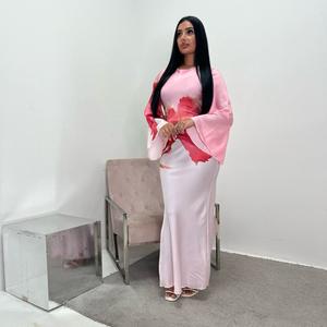 Ladies Satin Floral Print Modest Dress with Tie Back - Onesize UK 6-12, Length 150cm - Casual, Womenswear