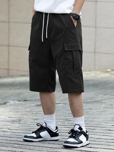 Men's Solid Multi-pocket Cargo Shorts, Regular Fit Casual Elastic Waist Shorts for Summer, Fashion Men's Bottoms for Daily Wear