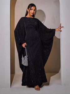 Women's Glitter Dress, Elegant Long Sleeve Maxi Arabic Clothing for Party Evening Formal Occasions, Ladies Clothes for All Seasons