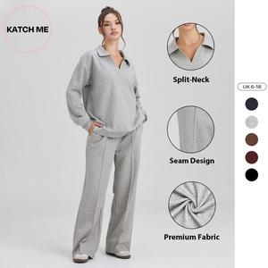 Katch Me Look Women's Versatile Seam Design Side Pocket Wide Leg Trousers, Simple Style Sweatpants