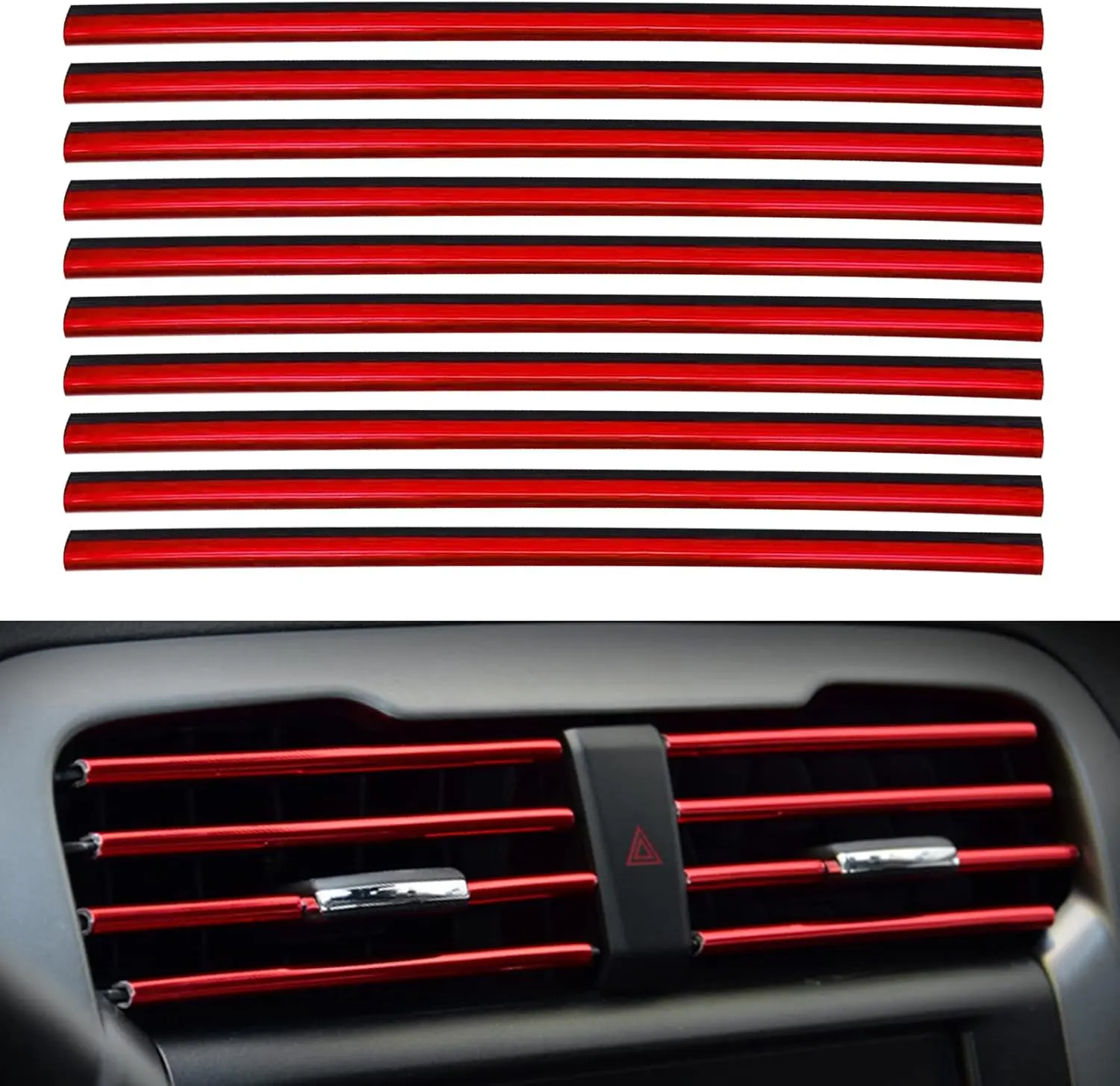 Car Air Outlet Decoration Strips, Pack of 10 Air Conditioning Air Outlet DIY Car Interior Strips, Car Interior Decor Accessories (Red)