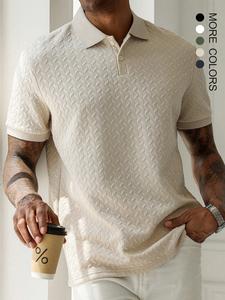 Men's Textured Polo Shirt, Casual Short Sleeve Button Front Top for Summer, Fashion Men's Clothes for Daily Wear