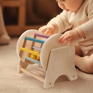 wooden montessori rolling drum toy set, cognitive development & hand-eye coordination, perfect for kids, christmas/birthday gift