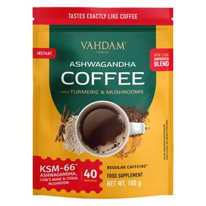 VAHDAM KSM-66 Ashwagandha Mushroom Coffee by HANDPICK | Instant Coffee with Turmeric, Lion’s Mane & Chaga | 40 Servings