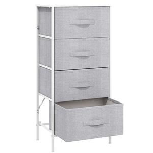 Glowlite 1 Pc Dresser with 4 Drawers - Fabric Chest of Drawers with Large Storage Space, Modern Tall Tower Unit Storage Organiser for Living Room/Bedroom, Wooden Top and Metal Frame