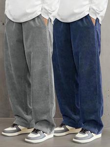 Men's Solid Drawstring Waist Corduroy Pants, Casual Comfy Straight Leg Trousers for Fall & Winter, Men's Bottoms for Daily Wear