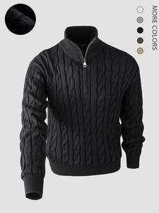 men's solid zip up cable knit sweater, regular fit casual long sleeve stand collar jumper for fall & winter, fashion men's knitwear for daily wear