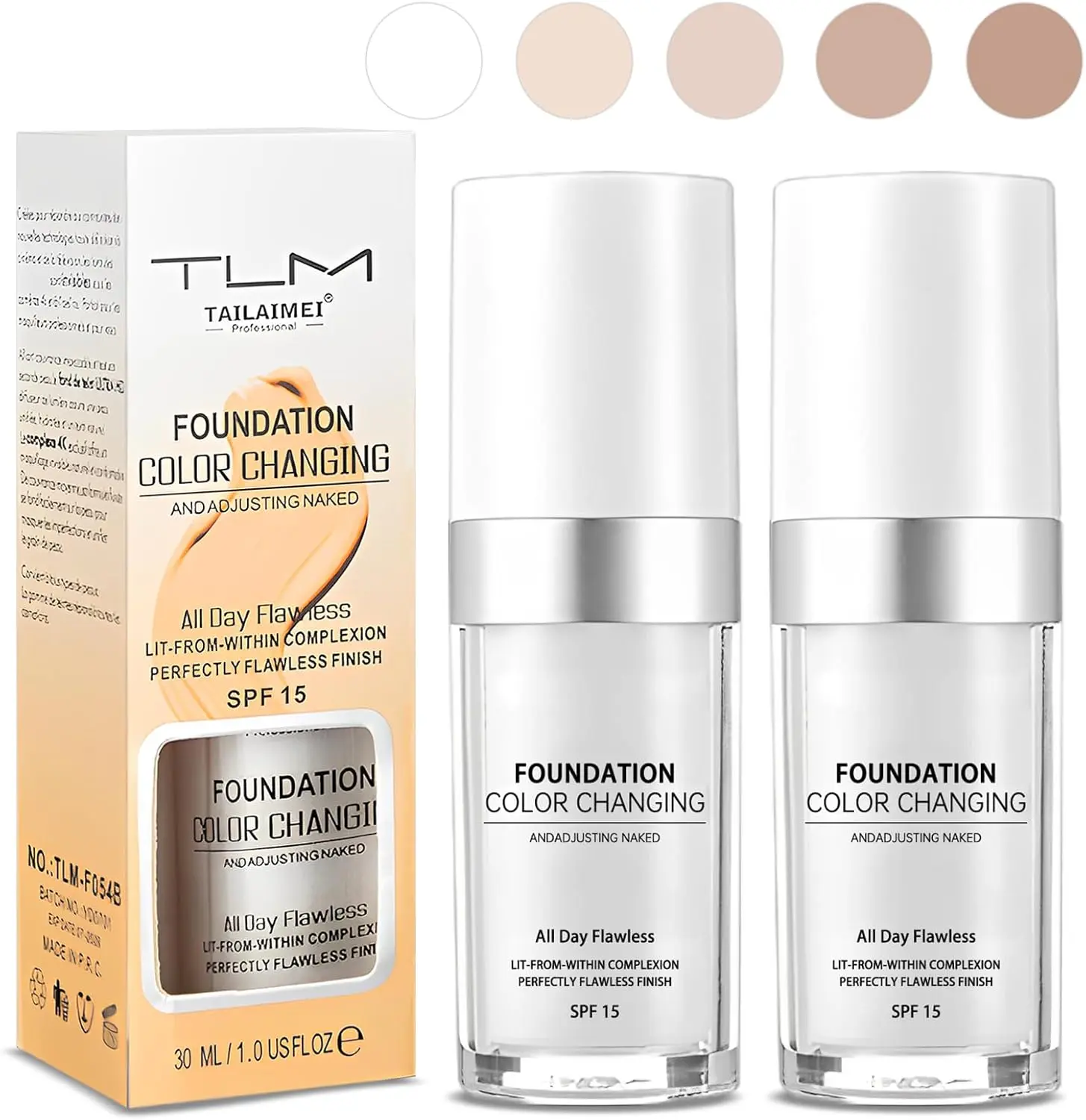 TLM Colour Changing Foundation,Colour Changing Mature Skin Foundation,TLM Foundation Colour Change uk Mature Skin,Naturally Moisturizing Sunscreen Brighten Complexion Concealer Foundation 30ml Flawless Hydrate