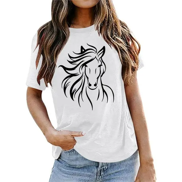 T Shirts Women Horse Heart T Shirt Funny Horses T Shirt Casual Animal Graphic