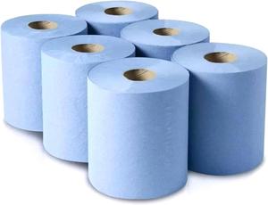 Hand Towels Blue Rolls 2 Ply Centre Feed Wipes Embossed Tissues for Everyday Use